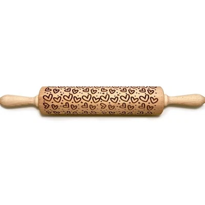 STODOLA Embossed Rolling Pin with Little Heart Pattern – Engraved Cookie Design - Image 1 of 3