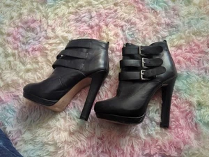 Aldo Ankle Boots Black Welted Leather High Block Heel Platform Size 5 38 Ex/Cond - Picture 1 of 3