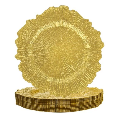12pcs Gold Plastic Charger Plates,13inch Round Reef Plate Chargers for Dinner... - Image 1 of 4