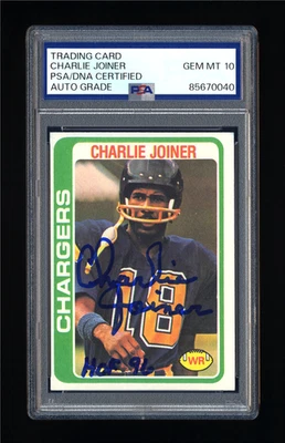 CHARIE JOINER SIGNED 1978 TOPPS CHARGERS AUTOGRAPHED PSA/DNA GEM MINT 10 - Image 1 of 2