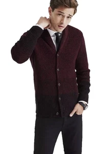 EXPRESS Men’s Large Cardigan Sweater Shawl Collar Chunky Knit Burgendy - Picture 1 of 8