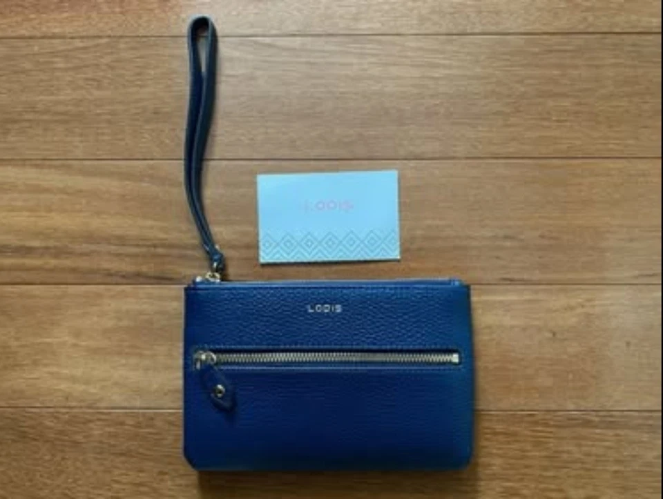 全新 Lodis 海军蓝皮革腕带钱包/手拿包 — 第 1/2 张图片