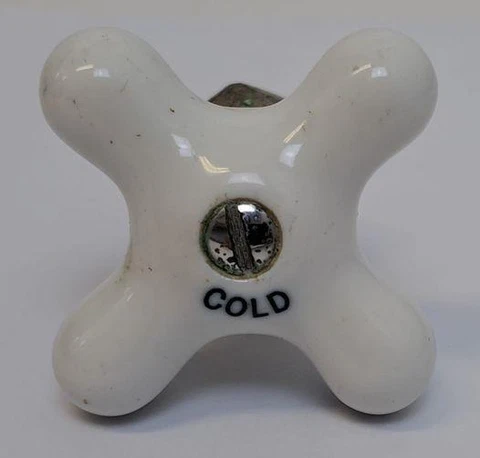 Antique Cold Water Faucet Handle White Porcelain & Nickel Plated Brass Knob Cover