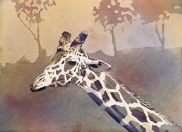 Fine art watercolor painting of giraffe.  Print of original watercolor painting - Image 1 of 4