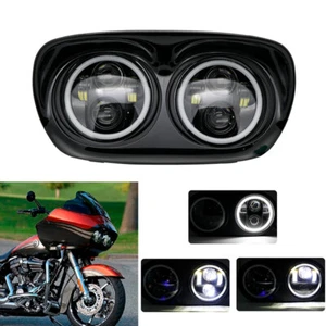 Black 5.75" Dual DRL Projector LED Headlight Lamp Fit For Road Glide 1998-2013 - Picture 1 of 15