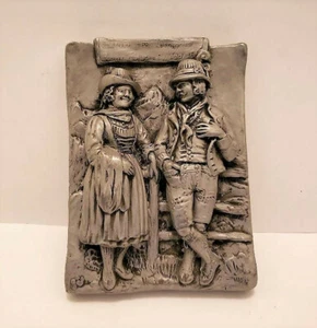 Antique 1880 Lenggries Bayern Bursche & Mädchen Heavy Pewter Wall Decorative - Picture 1 of 12