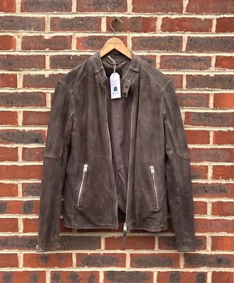 All Saints Mens GRANTHAM Suede Leather Bomber Biker Jacket SMALL A238 - Image 1 of 4