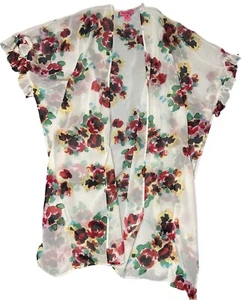 Betsey Johnson Floral Kimono Shawl Semi Sheer Ruffle White One Size Fits Most - Picture 1 of 4
