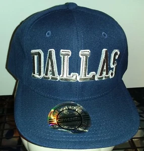 BALL CAP DALLAS Snap Back Dk. Blue Flat Bill City Hunter Headwear Silver Letters - Picture 1 of 3