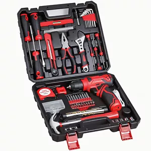 Red 8V Cordless Drill Tool Kit 132 Piece Home DIY Set for Men & Women - Picture 1 of 7