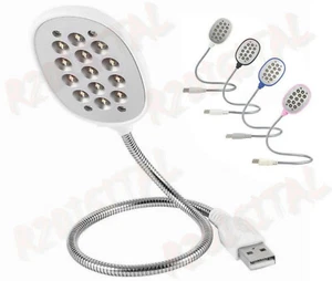 LAMPADA USB LIGHT 13 LED FLESSIBILE SNODABILE LUCE AMPIA E DIFFUSA TASTIERA PC - Picture 1 of 3