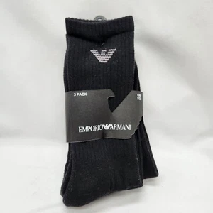 Emporio Armani CC300 Men's Crew Socks Black Tennis Sports Cotton 3 Pack One Size - Picture 1 of 7
