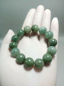 14mm Green Beads Bracelet 100%Authentic Natural A Burmese Jadeite Jade
