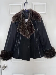 RP Sport By Regent Park Faux Fur Faux Suede Black Jacket Women's Sz M - Picture 1 of 10
