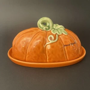 Ceramic Pumpkin Shaped Butter Dish Fall Thanksgiving Kitchen Harvest Decor  - Picture 1 of 7