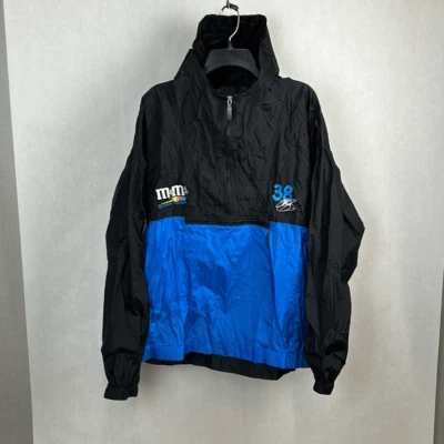 Винтажный пуловер ветровка Elliott Sadler NASCAR с капюшоном размер XXL m&m's 38 синий черный - Изображение 1 из 4