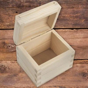 Small Wooden Storage Box | Nicely Rounded Hinged Lid | Plain Decorative Pine - Picture 1 of 7