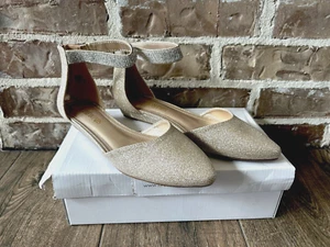 NEW Dream Pairs Amiga Shine Gold Glitter Flats w/Ankle Strap Size 10 - Picture 1 of 8