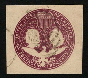 US 1893 U349 Violet 2c Columbus Liberty Cut Square Light Cancel Used - Picture 1 of 2
