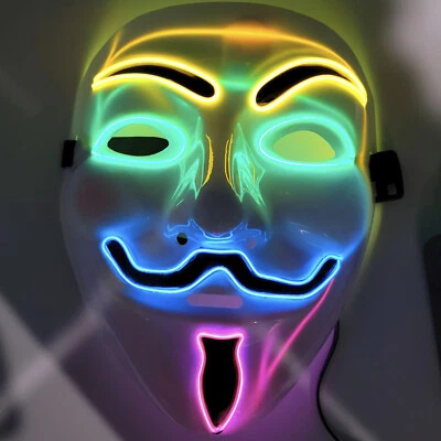 Vendetta Guy Fawkes LED Mask Light Up Hacker Cosplay Party Rave EDC Halloween US - Image 1 of 3