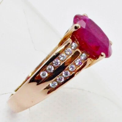 Blut Roter Oval Rubin Saphir Ring 925 Silber 585 Roségold vergoldet 19,7 mm 62 - Bild 1 von 4