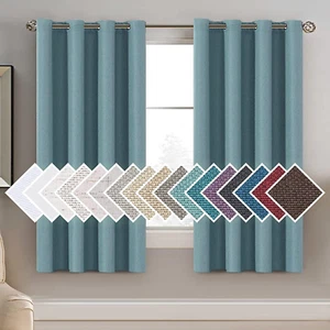 Heather Eggshell Blue Linen Blackout Curtain 63" Thermal Insulated Grommet Panel - Picture 1 of 13