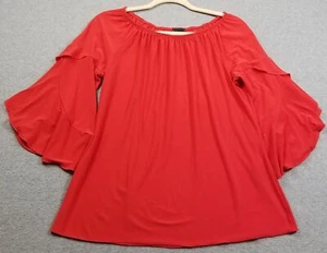 Coco Bianco Top Women’s Medium Red ¾ Bell Sleeve Off the Shoulder Stretch Jersey - Picture 1 of 16
