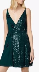 French Connection Bayou Green Sequin Wrap Special OccasionDress Uk 10 RRP £110 - Picture 1 of 3