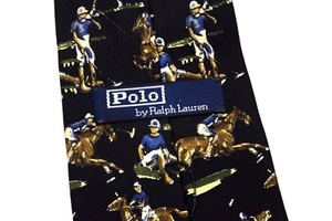 Polo Ralph Lauren Men's Black Equestrian Tie Brocade Jacquard Silk Collectible - Picture 1 of 12