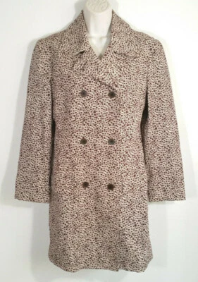 Chaqueta Abrigo CK Calvin Klein Mujer Talla 8 Marrón Beige Guisante Doble Pecho Geométrico Foto 1 de 4