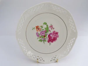 Vintage German Hand Painted Plate Decorative White w/ Flowers Unique Cut Outs 7" - Picture 1 of 9