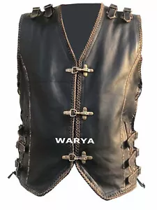 Mens Leather Vest Buckle Motorbike Waistcoat Motorcycle Club Biker Fishhook vest - Picture 1 of 7