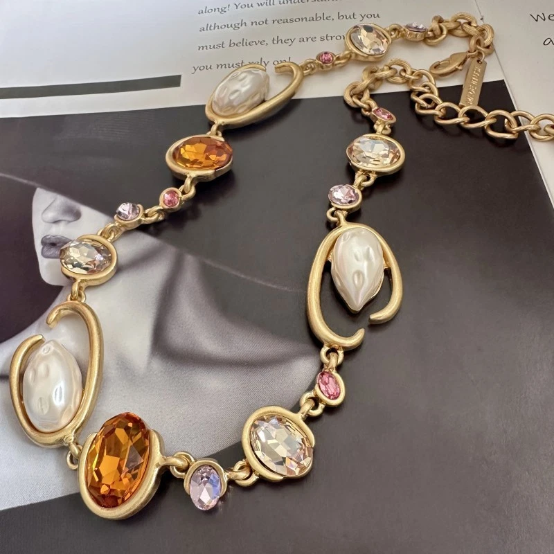 Oscar de la Renta Moda Dije Cristal Colorido Collar Clavícula Cadena Foto 1 de 1