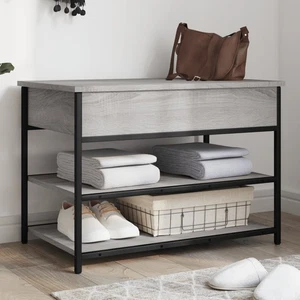 Shoe Bench Grey Sonoma 70x42.5x50 cm Engineered Wood & Metal Storage Seat & Rack - Picture 1 of 5