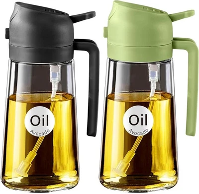 2-in-1 Oil Dispenser & Sprayer 16oz Glass Bottle Food-grade For Kitchen & BBQ - Image 1 of 4