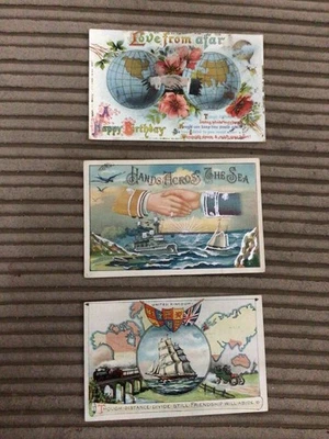 3 EARLY PATRIOTIC GREETINGS POSTCARDS - HANDS ACROSS THE SEA - Image 1 of 2