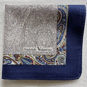 Handkerchief Vintage Cotton line Art Paisley Damask Border Blue Pocket Square 17 - Picture 1 of 3