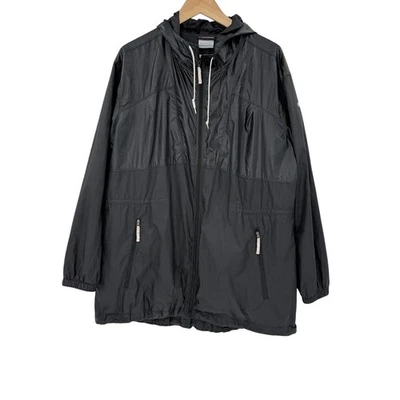 Chaqueta cortavientos ligera con capucha y cremallera completa negra talla grande Columbia 1x Foto 1 de 4