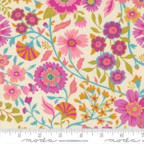 Parlor Wild and Free Cream Pink Teal Gold by Moda Fabrics ~ By The Yard - Image 1 of 1
