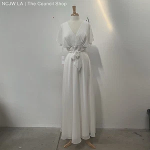 NWT JJ's House A-Line V-Neck Floor Length Bridesmaid White Dress Women's Size 12 - Picture 1 of 8