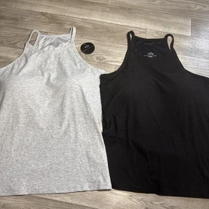 Klassy Network Ribbed High Neck Brami Set Of (2) Grey NWT /Black EUC - Picture 1 of 6