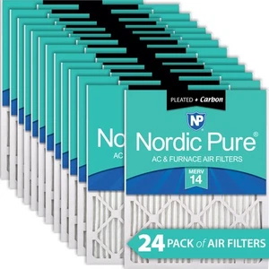 Nordic Pure 10x10x1 Pleated Air Filters MERV 14 Plus Carbon 24 Pack - Picture 1 of 7