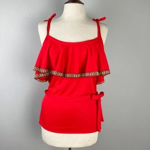 Vintage 70s 80s Red Ruffle Top Sleeveless Tie Waist Womens S/M? Boho Hippie - Picture 1 of 5