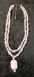 Vtg Natural Pink Rose Quartz Chip Bead Necklace Multi Strand Healing Love 14" - Picture 1 of 6