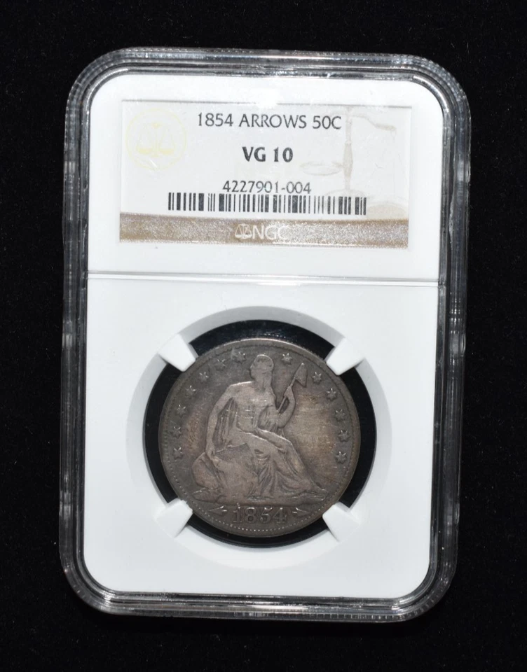 1854 Seated Liberty Half Dollar 50 Cent Silver Coin - NGC VG 10 - Image 1 of 4