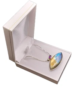 Natural Marquise Shape Labradorite Amethyst Solid Sterling Silver Italy Necklace - Picture 1 of 19
