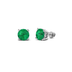 Emerald Four Prong Solitaire Womens Stud Earrings 0.80 ctw 14K Gold JP:65905