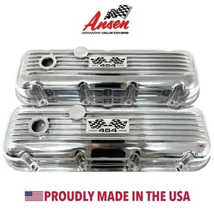 Cubiertas de válvula con logotipo de bandera Big Block Chevy 454, aletas clásicas - pulidas - Ansen - Imagen 1 de 6