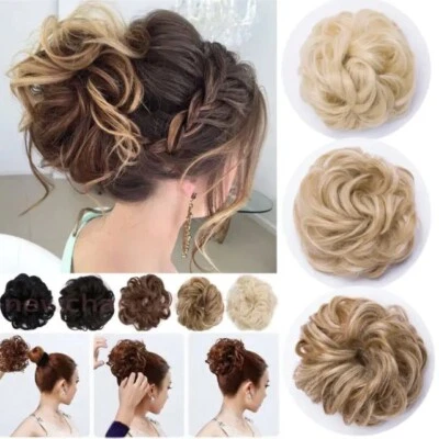 Real Soft Curly Messy Bun Hair Piece Scrunchie Natural as Human Hair Extensions - Image 1 of 4