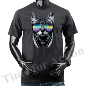 DJ Gato Música Auriculares Animales Mascota Broma Divertida Humor Humor Gráfico Camiseta - Imagen 1 de 16